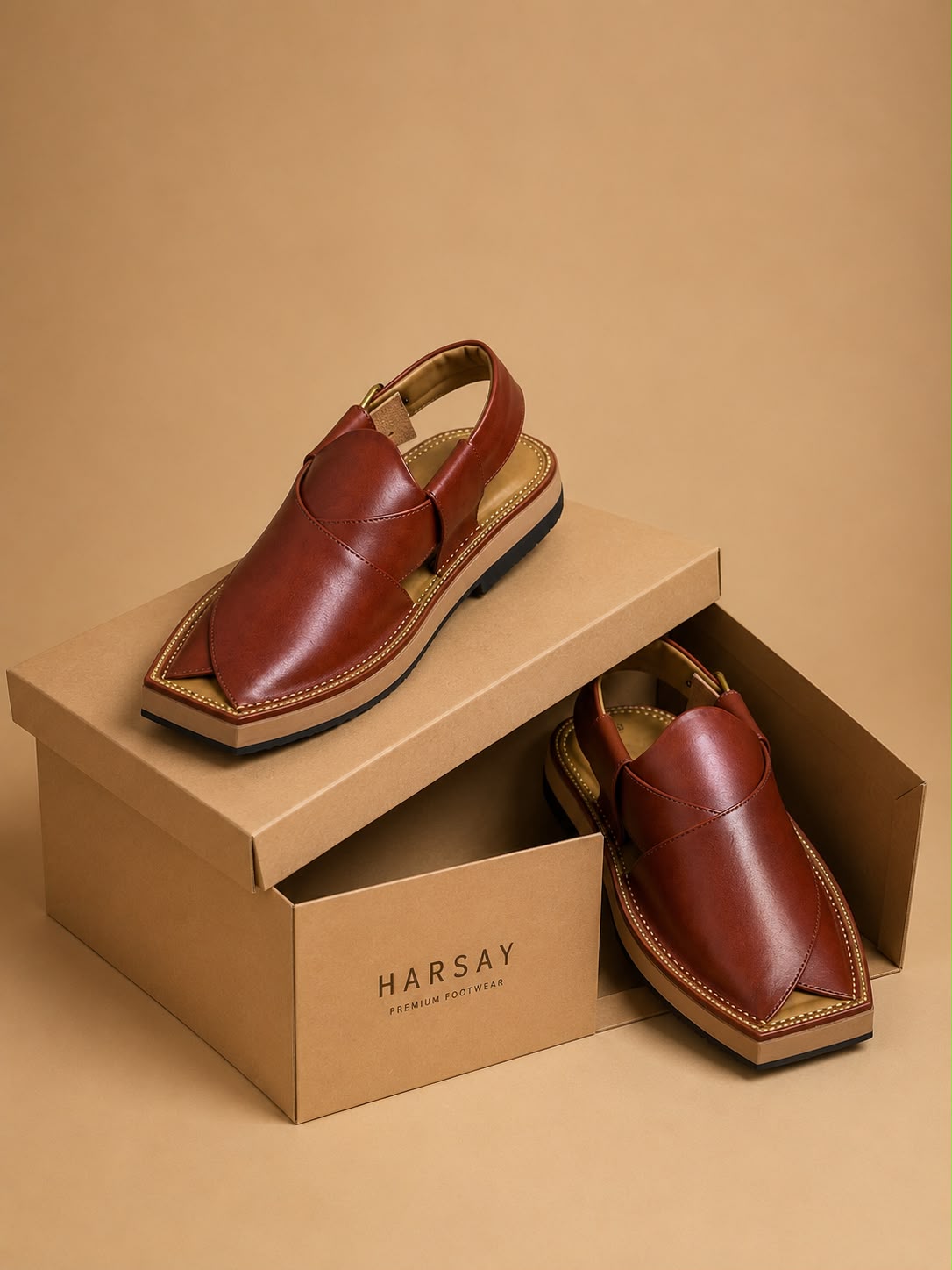 Premium Kaptaan Chappal - Brown